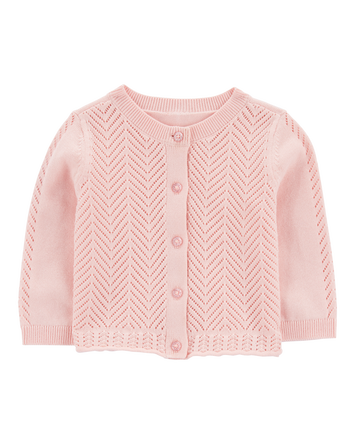 Baby Girl Pointelle Button-Front Sweater Knit Cardigan - Pink, 