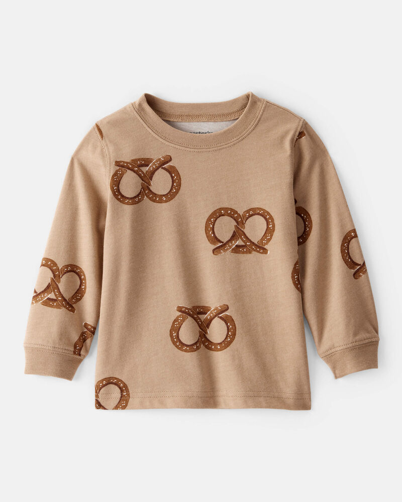 Baby Boy Pretzel Print Long-Sleeve Tee - Brown, image 1 of 3 slides