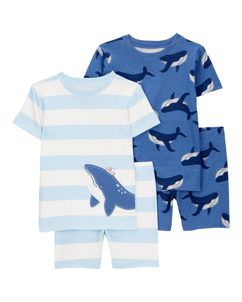 Baby Whale Striped Snug Fit Cotton 4-Piece Pajamas, image 1 of 4 slides