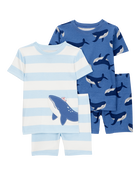 Baby Whale Striped Snug Fit Cotton 4-Piece Pajamas, image 1 of 4 slides