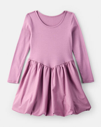 Girls Long Sleeve Cotton Bubble Dress - Purple, 