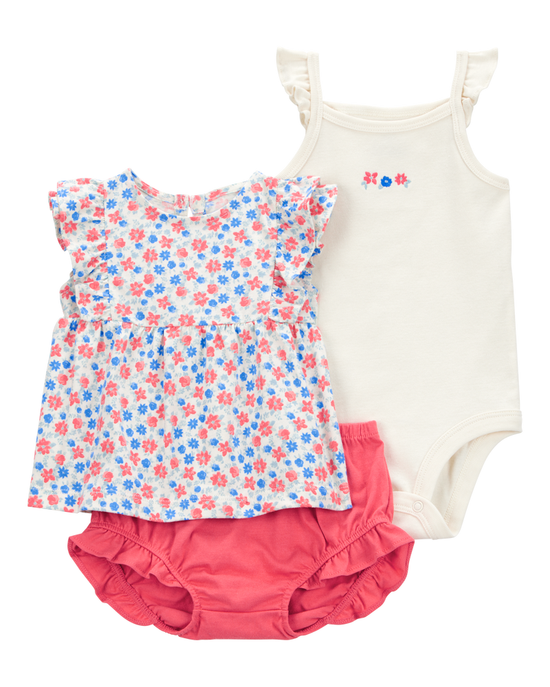 Baby Girl 3-Piece Floral Little Diaper Cover Set - Coral, image 1 of 4 slides