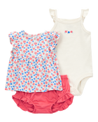 Baby Girl 3-Piece Floral Little Diaper Cover Set - Coral, image 1 of 4 slides