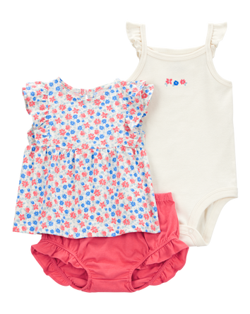 Baby Girl 3-Piece Floral Little Diaper Cover Set - Coral, 