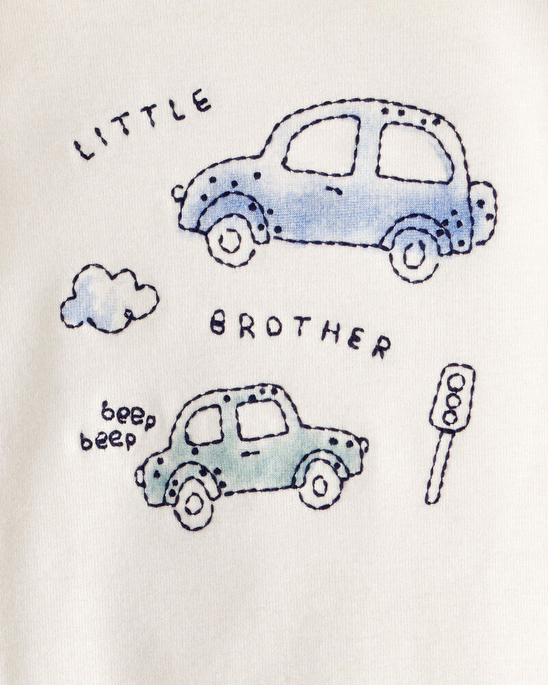 Baby Boy 2-Piece Car Little Brother Long-Sleeve Bodysuit Pant Set - White/Blue, image 4 of 7 slides