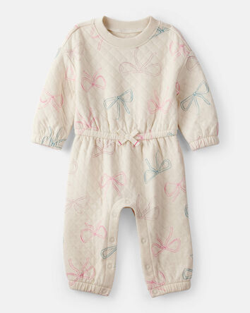 Baby Girl Bow Print Long-Sleeve Jumpsuit - Ivory, 