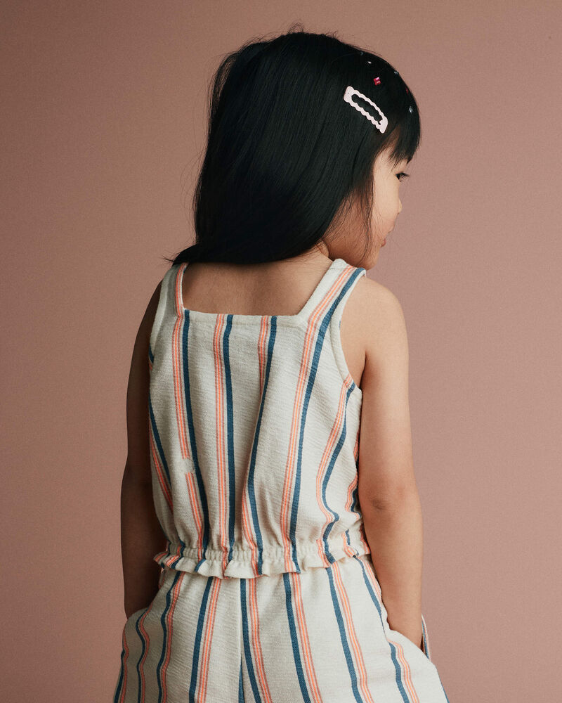 Toddler Girl Smocked Top in Stripes - Cream, image 4 of 5 slides