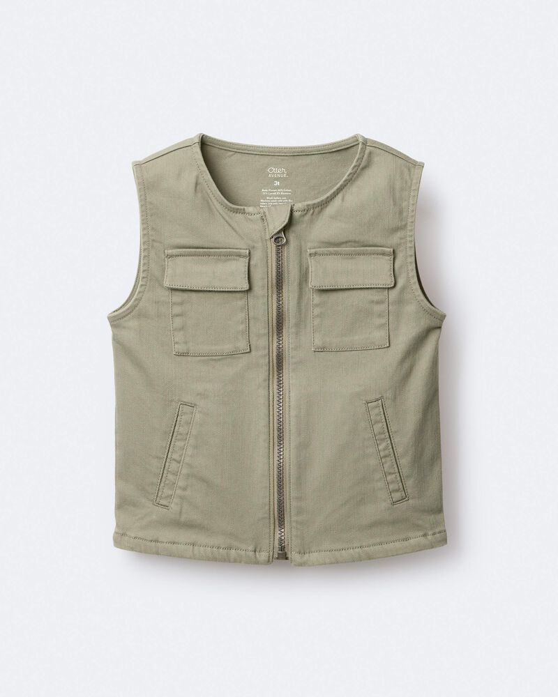 Toddler Zip-Up Vest - Olive, image 2 of 8 slides