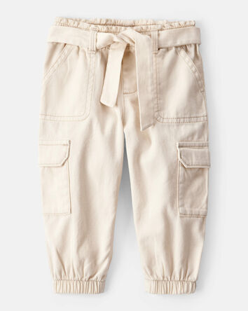 Baby Girl Cotton Cargo Joggers - Ivory, 
