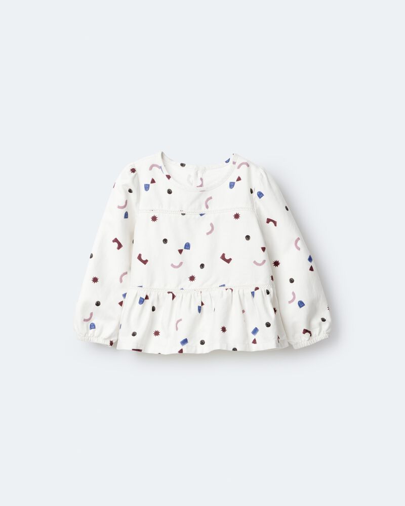 Toddler Girl Peplum Long-Sleeve Top with Shapes - Ivory, image 2 of 6 slides