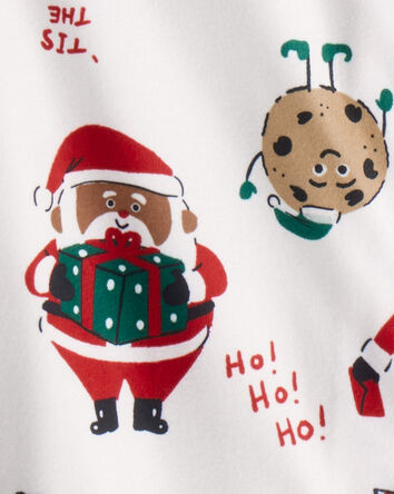 Kid Brown Santa Milk & Cookies Long-Sleeve Loose Fit 2-Piece Pajamas - White, 
