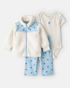 Baby Girl 3-Piece Floral Sherpa Long-Sleeve Bodysuit & Pant Set - Blue, image 1 of 6 slides