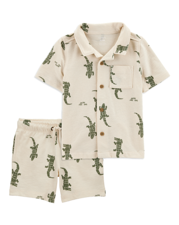 Baby 2-Piece Alligator Button-Down Shirt & Pull-On Shorts Set, 