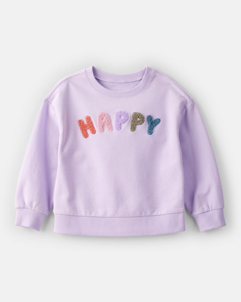 Toddler Girl Happy French Terry Long-Sleeve Pullover Sweatshirt - Purple, image 1 of 4 slides