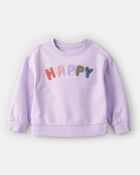 Toddler Girl Happy French Terry Long-Sleeve Pullover Sweatshirt - Purple, image 1 of 4 slides