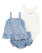 Baby Girl 3-Piece Shell Print Outfit Set - Blue/White, image 1 of 5 slides