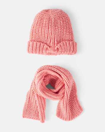 Girls 2-Piece  Shimmer Winter Hat & Scarf - Coral, 