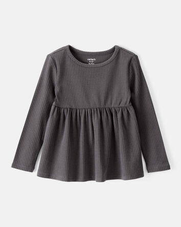 Toddler Girl Long-Sleeve Peplum Top - Black, 