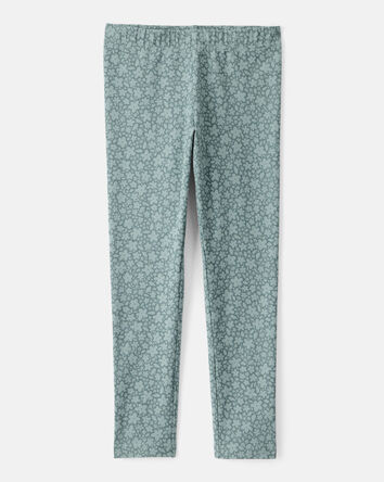 Girls Floral Cotton Pull-On Stretch Leggings - Green, 