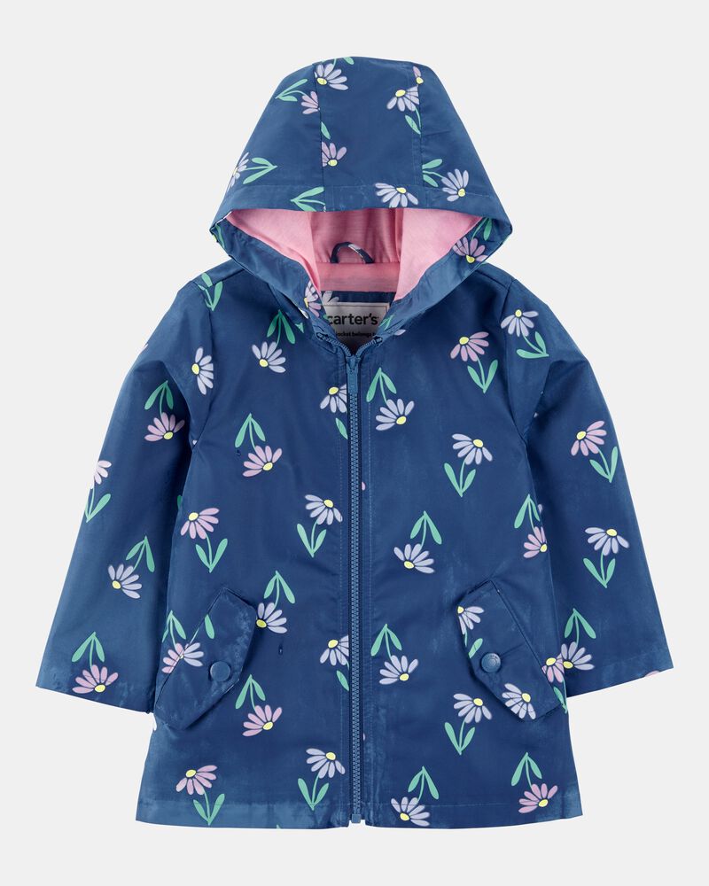 Toddler Girl Color Changing Rain Jacket - Navy, image 3 of 6 slides