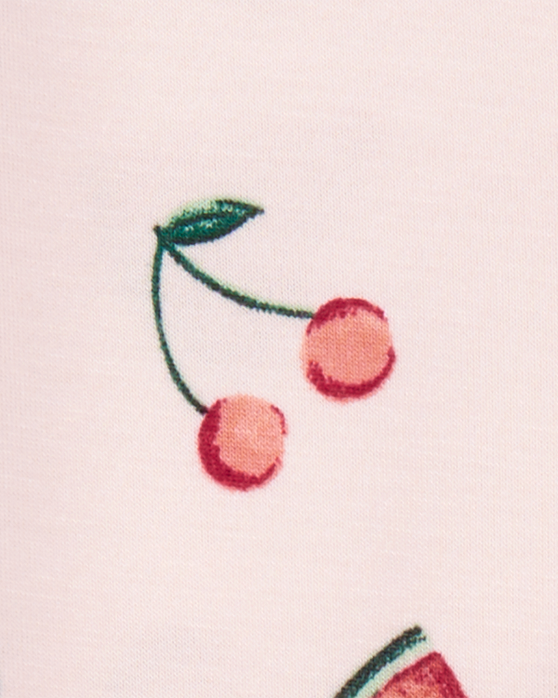 Toddler Fruit Print Zip-Up PurelySoft Footless 1-Piece Pajamas - Pink, image 3 of 5 slides