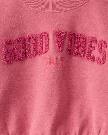 Girls 2-Piece Oversized "Good Vibes" Sweatshirt & Drawstring Pants Set - Pink, 