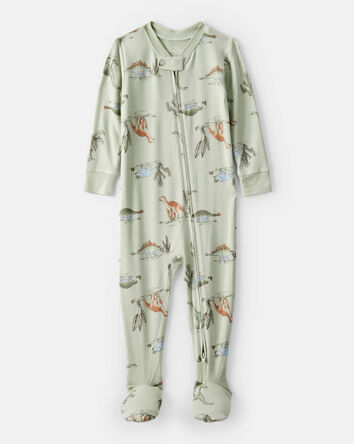 Baby Boy Dinosaur Print PurelySoft Long-Sleeve 2-Way Zip 1-Piece Pajamas - Green, 