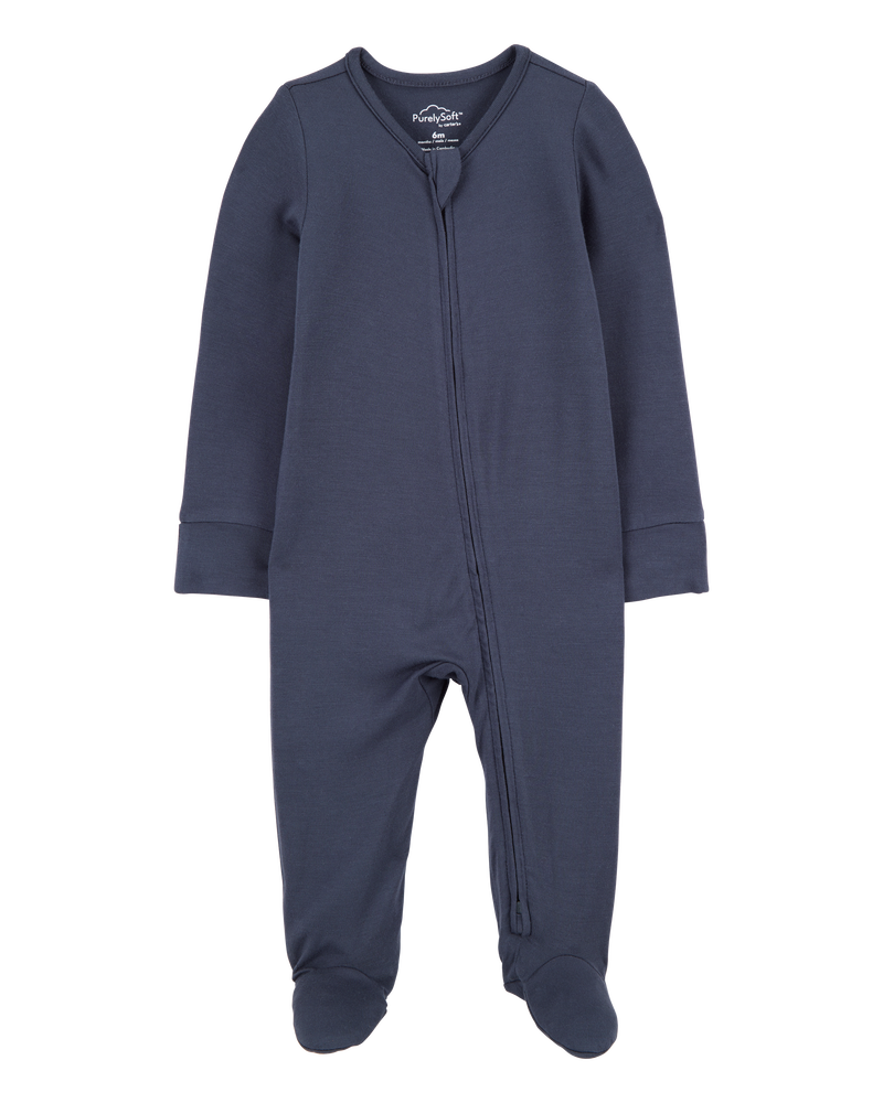 Baby Boy Zip-Up PurelySoft Sleep & Play Pajamas - Navy, image 1 of 6 slides
