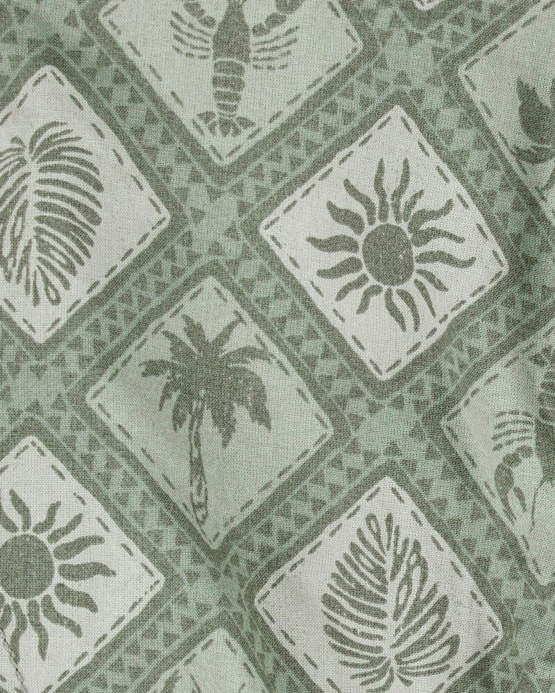 Toddler 2-Piece Tile Print Button-Down Shirt & Drawstring Shorts Set - Green, image 4 of 8 slides