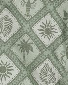 Toddler 2-Piece Tile Print Button-Down Shirt & Drawstring Shorts Set - Green, image 4 of 8 slides