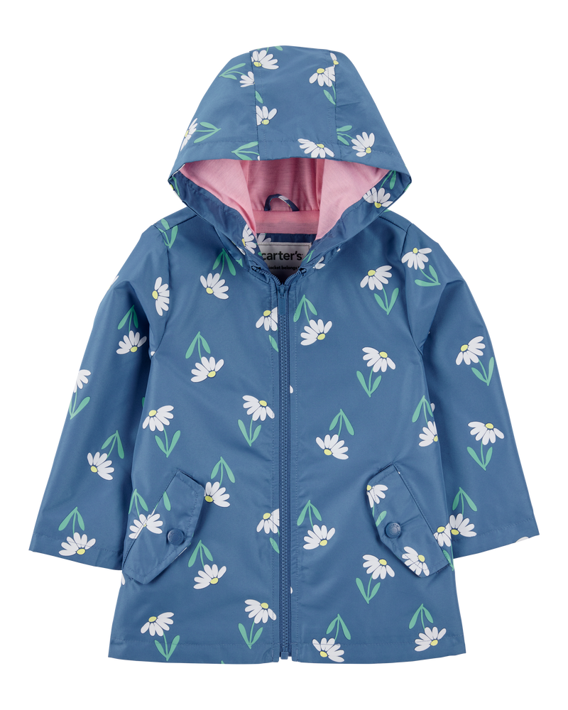 Baby Girl Color Changing Rain Jacket - Navy, image 1 of 6 slides