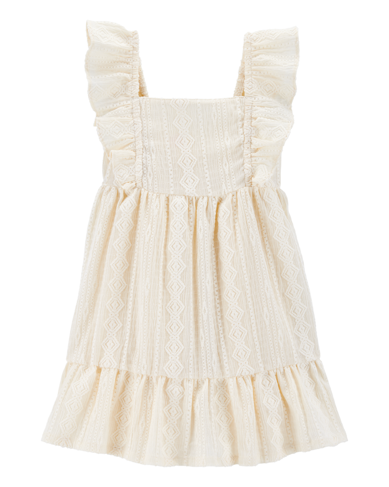 Toddler Crochet Flutter-Sleeve Dress - Ivory, image 1 of 4 slides