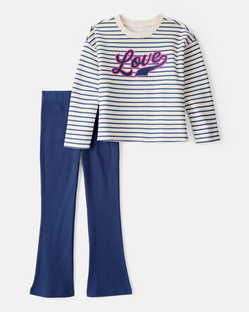 Kid 2-Piece "Love" Striped Top & Flared Pant Set, 