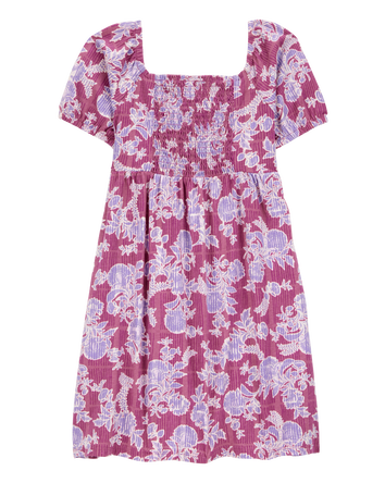 Kid Smocked Floral Print Dress - Pink, 