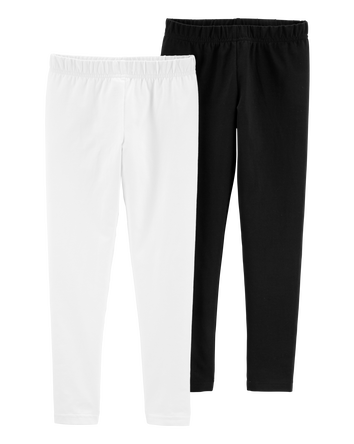 Kid 2-Pack Black & White Cotton Stretch Leggings, 