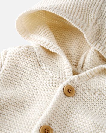 Toddler Organic Cotton Signature Stitch Cardigan in Cream, 