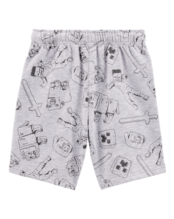 Kid Minecraft Print Drawstring Shorts - Grey, 