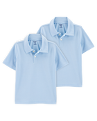 Kid 2-Pack Pique Uniform Polo Shirts - Light Blue, image 1 of 4 slides