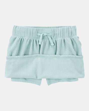 Kid Ribbed Textured Drawstring Skort -  Green, 