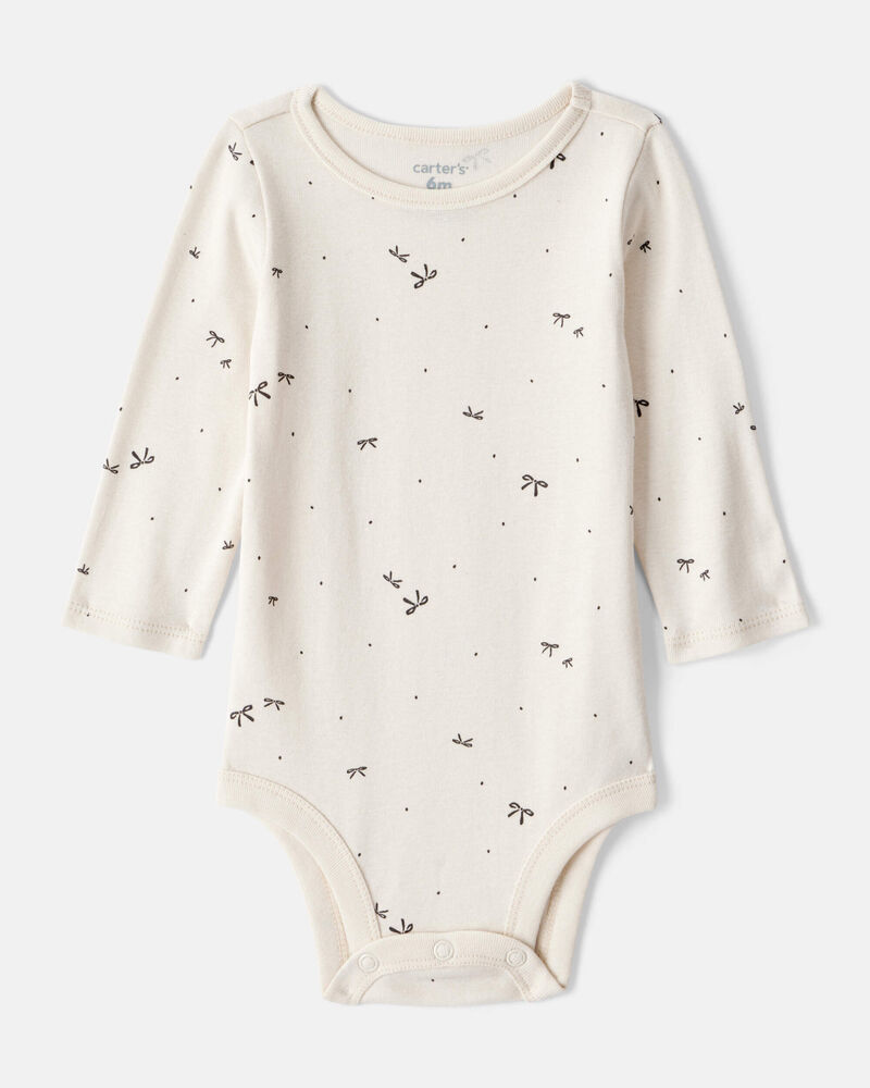 Baby Girl Bow Print Cotton Long-Sleeve Dress Set - Grey, image 3 of 7 slides