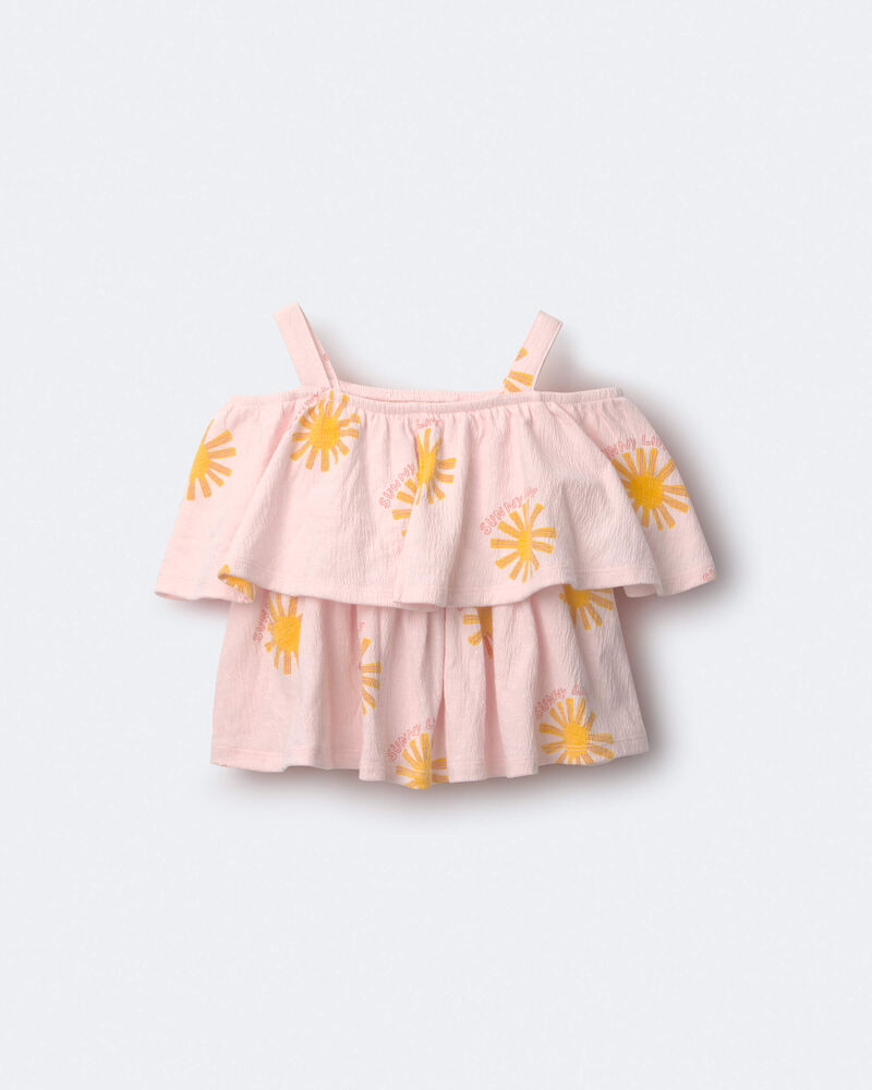 Toddler Girl Off Shoulder Flowy Top in Sunny Life Print - Light Pink, image 2 of 6 slides