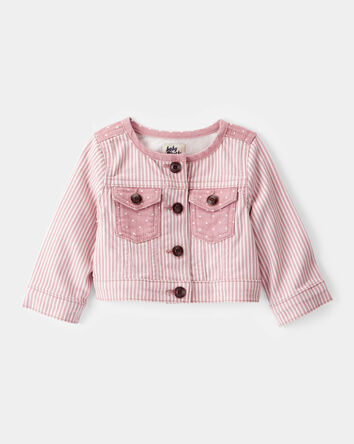 Baby Girl Vintage Inspired Hickory Denim Jacket -  Pink, 