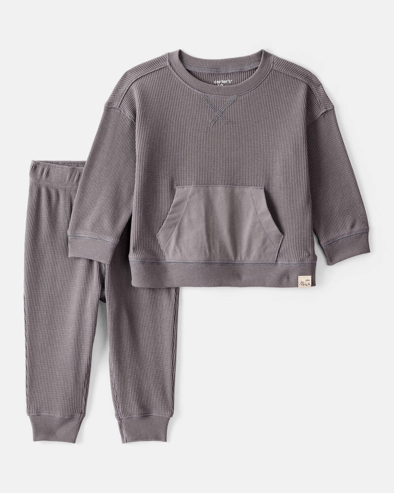 Baby Boy Waffle Knit Long-Sleeve Tee & Pant Set - Grey, image 1 of 4 slides