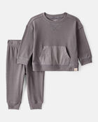 Baby Boy Waffle Knit Long-Sleeve Tee & Pant Set - Grey, image 1 of 4 slides