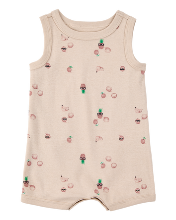 Baby Boy Coconut Print Cotton Romper, 