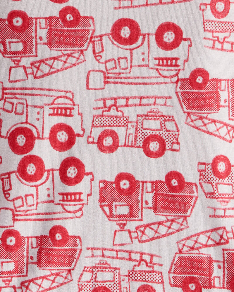 Baby Boy Firetruck Print 100% Cotton Long-Sleeve 4-Piece Pajamas - Red/White, image 3 of 4 slides