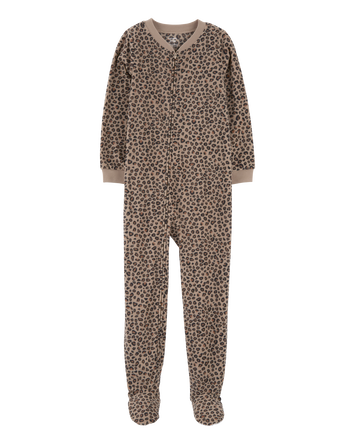 Kid 1-Piece Leopard Fleece Footie Pajamas, 