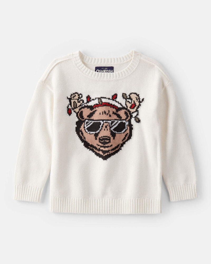 Toddler Boy Christmas Bear Sweater - Cream, image 1 of 3 slides