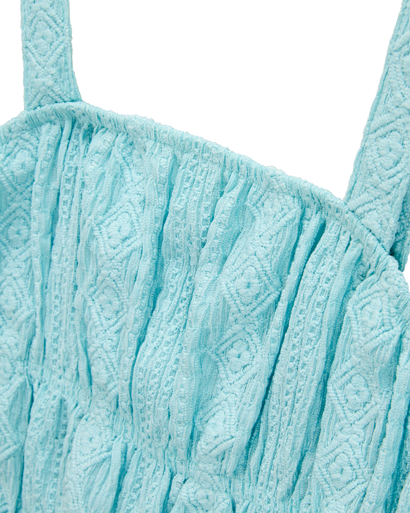 Kid 2-Piece Ruched Textured Tank & Pull-On Smocked Shorts Set - Blue, image 3 of 7 slides