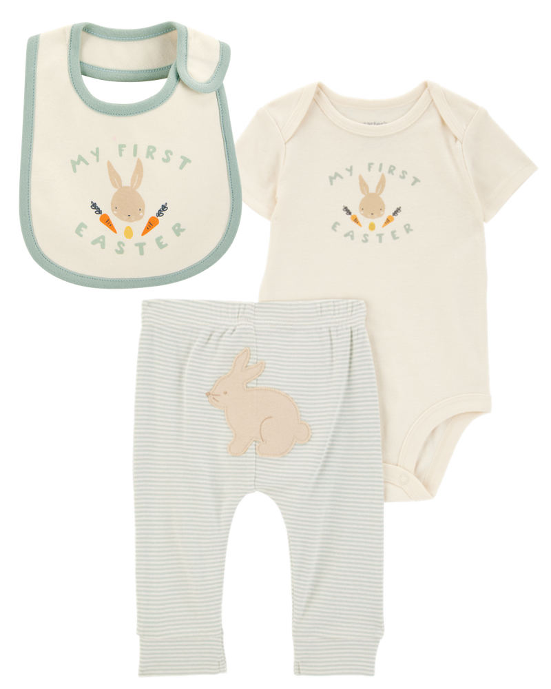 Baby 3-Piece My First Easter Teething Bib & Bodysuit Pant Set, image 1 of 7 slides